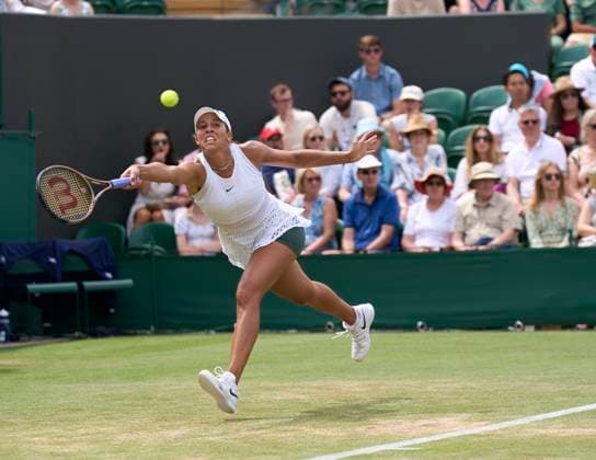 at the 2023 Wimbledon Championships Madison Keys (USA) plays her shot against opponent Mirra Andreeva on court 2 during 4th round match on Day 8 at the 2023 Wimbledon Championships at the All England Club, London, UK, 10 July 2023, Credit:Peter van den Berg Avalon United Kingdom, England, London, All England Lawn Tennis and Croquet Club  Copyright: xPeterxvanxdenxBergx xAvalonx 0788323748