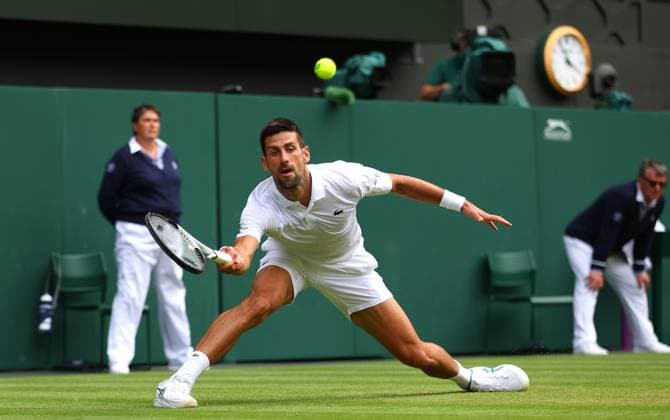 Mandatory Credit: Photo by Ella Ling Shutterstock (14003751df) Novak Djokovic in action against Hubert Hurkacz Wimbledon Tennis Championships, Day 8, The All England Lawn Tennis and Croquet Club, London, UK - 10 Jul 2023 Wimbledon Tennis Championships, Day 8, The All England Lawn Tennis and Croquet Club, London, UK - 10 Jul 2023  Copyright: xEllaxLing Shutterstockx 14003751df