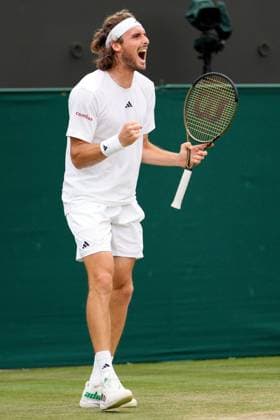 Mandatory Credit: Photo by Dave Shopland Shutterstock (14003750ct) Stefanos Tsitsipas during his fourth round match Wimbledon Tennis Championships, Day 8, The All England Lawn Tennis and Croquet Club, London, UK - 10 Jul 2023 Wimbledon Tennis Championships, Day 8, The All England Lawn Tennis and Croquet Club, London, UK - 10 Jul 2023  Copyright: xDavexShopland Shutterstockx 14003750ct