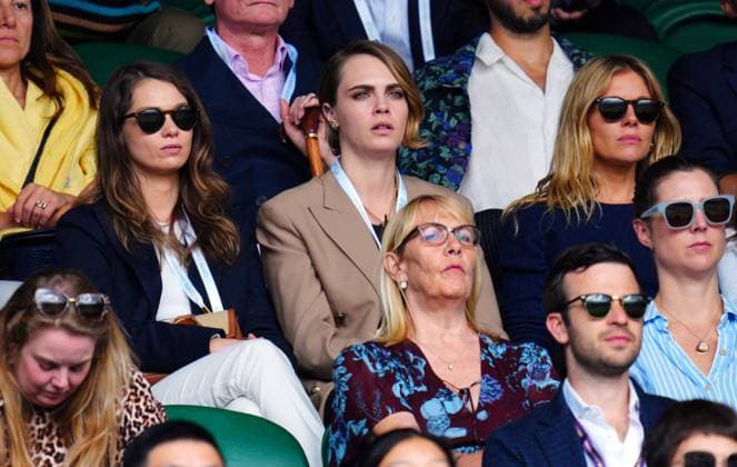 Mandatory Credit: Photo by Javier Garcia Shutterstock (14003748ic) Cara Delevingne with girlfriend Minke in the crowd on Centre Court, next to Sienna Miller Wimbledon Tennis Championships, Day 8, The All England Lawn Tennis and Croquet Club, London, UK - 10 Jul 2023 Wimbledon Tennis Championships, Day 8, The All England Lawn Tennis and Croquet Club, London, UK - 10 Jul 2023  Copyright: xJavierxGarcia Shutterstockx 14003748ic