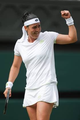Wimbledon: Day Eight 10 July 2023, Wimbledon - Wimbledon Tennis Championships - Day Eight - Ons Jabeur (TUN) celebrates during her Ladies Singles Round of 16 match against Petra Kvitova (CZE) - Photo: Charlotte Wilson Offside. Wimbledon UK Copyright: xCharlottexWilsonx xOffsidexOffside