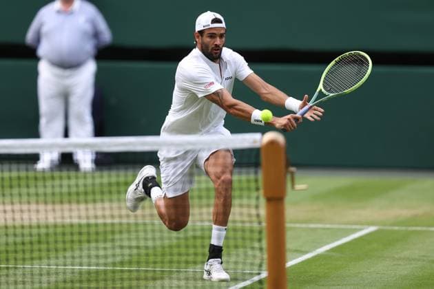 Wimbledon: Day Eight 10 July 2023, Wimbledon - Wimbledon Tennis Championships - Day Eight - Matteo Berrettini (ITA) in action during his Gentlemen s Singles Round of 16 match against Carlos Alcaraz (ESP) - Photo: Charlotte Wilson Offside. Wimbledon UK Copyright: xCharlottexWilsonx xOffsidexOffside