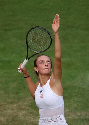 10th July 2023; All England Lawn Tennis and Croquet Club, London, England: Wimbledon Tennis Tournament; Isabelle Lacy (GBR) serves to Clervie Ngounoue (USA)  ActionPlus12530043 JohnxPatrickxFletcher