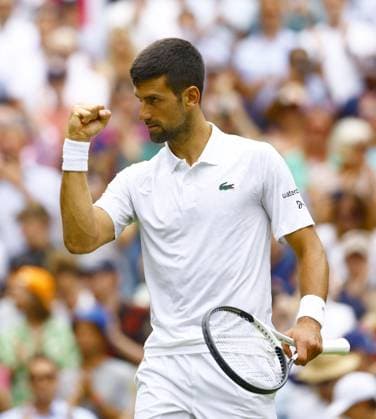 Tennis: Wimbledon championships Novak Djokovic of Serbia reacts after beating Hubert Hurkacz of Poland in the men s singles fourth round at the Wimbledon tennis tournament in London on July 10, 2023, following the postponement of the match the previous day due to Wimbledon s 11 p.m. curfew.  A14AA0001669951P  