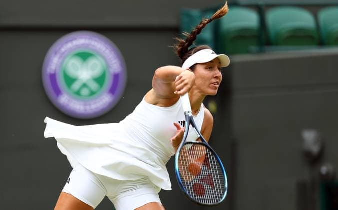 Mandatory Credit: Photo by Simon Dael Shutterstock (14003756b) Jessica Pegula in action against Marketa Vondrousova Wimbledon Tennis Championships, Day 9, The All England Lawn Tennis and Croquet Club, London, UK - 11 Jul 2023 Wimbledon Tennis Championships, Day 9, The All England Lawn Tennis and Croquet Club, London, UK - 11 Jul 2023  Copyright: xSimonxDael Shutterstockx 14003756b