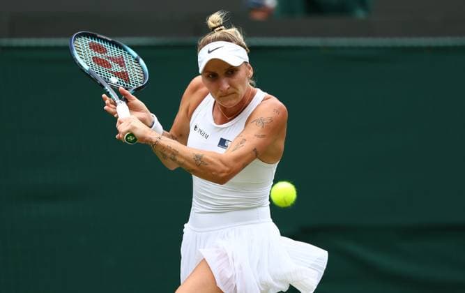 Mandatory Credit: Photo by Simon Dael Shutterstock (14003756d) Marketa Vondrousova in action against Jessica Pegula Wimbledon Tennis Championships, Day 9, The All England Lawn Tennis and Croquet Club, London, UK - 11 Jul 2023 Wimbledon Tennis Championships, Day 9, The All England Lawn Tennis and Croquet Club, London, UK - 11 Jul 2023  Copyright: xSimonxDael Shutterstockx 14003756d