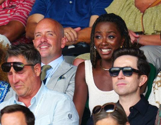 Mandatory Credit: Photo by Javier Garcia Shutterstock (14003753aw) Tom Allen and AJ Odudu watching the action on Centre Court Wimbledon Tennis Championships, Day 9, The All England Lawn Tennis and Croquet Club, London, UK - 11 Jul 2023 Wimbledon Tennis Championships, Day 9, The All England Lawn Tennis and Croquet Club, London, UK - 11 Jul 2023  Copyright: xJavierxGarcia Shutterstockx 14003753aw