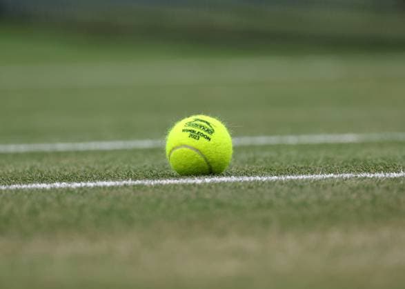 11th July 2023; All England Lawn Tennis and Croquet Club, London, England: Wimbledon Tennis Tournament; 2023 Wimbledon tennis ball on court One  ActionPlus12530176 JohnxPatrickxFletcher