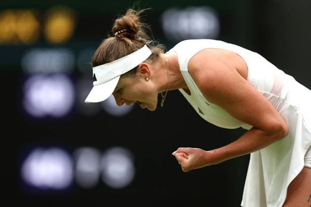 Wimbledon: Day Nine 11 July 2023, London - Wimbledon Tennis Championships - Day Nine - Elina Svitolina celebrates during her victory over Iga Swiatek - Photo: Charlotte Wilson Offside. London UK Copyright: xCharlottexWilsonx xOffsidexOffside
