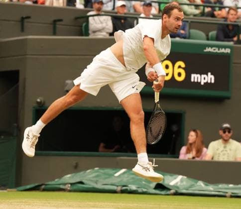 Tennis - 2023 Wimbledon Championships - Week Two - Day Nine - All England lawn Tennis & Racquet Club, Wimbledon - Tuesday 11th Mens singles - Yannick Sinner (ITA) v Roman Safiullin Roman Safiullin 