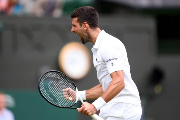 11th July 2023; All England Lawn Tennis and Croquet Club, London, England: Wimbledon Tennis Tournament; Novak Djokovic celebrates as he wins the mens quarter-final match against Andrey Rublev  ActionPlus12530330 ShaunxBrooks