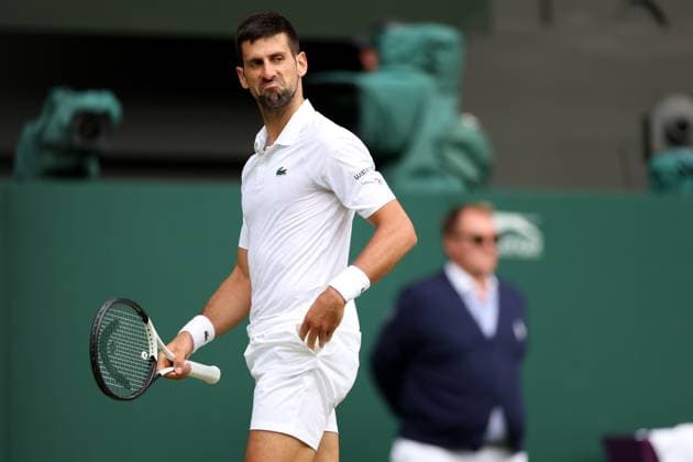 11th July 2023; All England Lawn Tennis and Croquet Club, London, England: Wimbledon Tennis Tournament; Novak Djokovic reacts as Andrey Rublev saves set point , mens singles quarter final  ActionPlus12530466 ShaunxBrooks