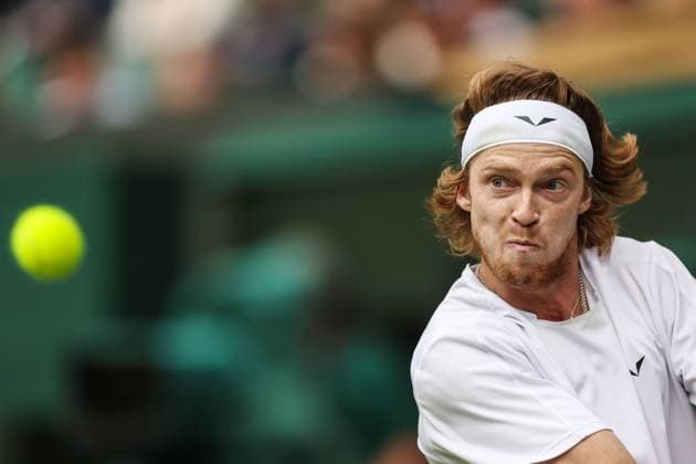 Wimbledon: Day Nine 11 July 2023, Wimbledon - Wimbledon Tennis Championships - Day Nine - Andrey Rublev - Photo: Charlotte Wilson Offside. Wimbledon UK Copyright: xCharlottexWilsonx xOffsidexOffside