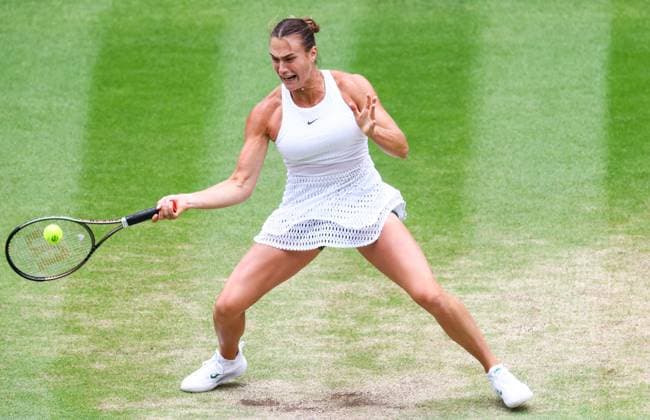 Mandatory Credit: Photo by Simon Dael Shutterstock (14006840p) Aryna Sabalenka Wimbledon Tennis Championships, Day 10, The All England Lawn Tennis and Croquet Club, London, UK - 12 Jul 2023 Wimbledon Tennis Championships, Day 10, The All England Lawn Tennis and Croquet Club, London, UK - 12 Jul 2023  Copyright: xSimonxDael Shutterstockx 14006840p