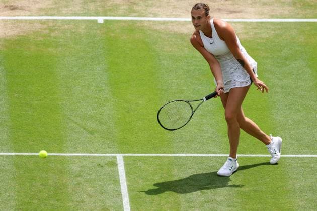 12th July 2023; All England Lawn Tennis and Croquet Club, London, England: Wimbledon Tennis Tournament; Aryna Sabalenka plays a volley to Madison Keys  ActionPlus12530502 ShaunxBrooks