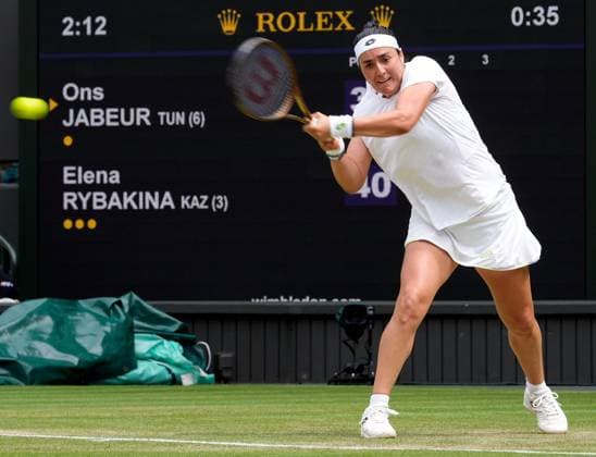 Mandatory Credit: Photo by Dave Shopland Shutterstock (14006841at) Ons Jabeur during her quarter final match Wimbledon Tennis Championships, Day 10, The All England Lawn Tennis and Croquet Club, London, UK - 12 Jul 2023 Wimbledon Tennis Championships, Day 10, The All England Lawn Tennis and Croquet Club, London, UK - 12 Jul 2023  Copyright: xDavexShopland Shutterstockx 14006841at