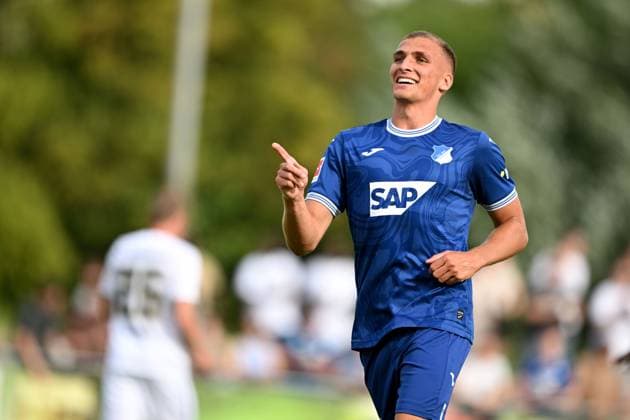 12.07.2023, Heilbronn, Germany, Erbe Arena, TSG 1899 Hoffenheim vs SV Elversberg - Testspiel, Grischa Proemel (TSG 1899 Hoffenheim) Torjubel, jubelt nach seinem treffer zum 1:0 (Foto H. Langer, H. Langer) Heilbronn Erbe Arena Germany *** 12 07 2023, Heilbronn, Germany, Erbe Arena, TSG 1899 Hoffenheim vs SV Elversberg test match, Grischa Proemel TSG 1899 Hoffenheim goal celebration, cheers after his goal to 1 0 Photo H Langer, H Langer Heilbronn Erbe Arena Germany 541_ FCATUR20230712_012 Langer-541