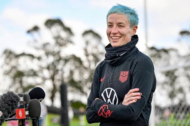 Sport Themen der Woche KW28 Sport Bilder des Tages 12th July 2023: Bay City Park, Auckland, New Zealand: Megan Rapinoe speaks to media. USWNT (United States Women& x2019;s national team, Nationalteam football training and media session ahead of the 2023 FIFA Women& x2019;s World Cup.  ActionPlus12530751 AlanxLee