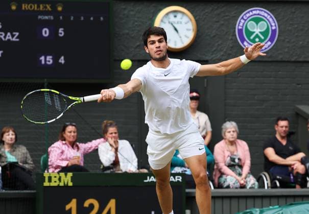 TENNIS - Wimbledon 2023 LONDON,ENGLAND,12.JUL.23 - TENNIS - ATP, Tennis Herren World Tour, Wimbledon, Grand Slam. Image shows Carlos Alcaraz (ESP).  GEPAxpictures xAlanxGrieves