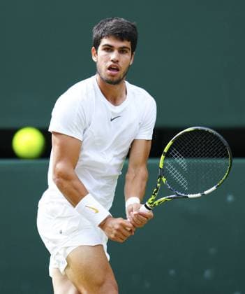 Mandatory Credit: Photo by Javier Garcia Shutterstock (14006839jo) Carlos Alcaraz Wimbledon Tennis Championships, Day 10, The All England Lawn Tennis and Croquet Club, London, UK - 12 Jul 2023 Wimbledon Tennis Championships, Day 10, The All England Lawn Tennis and Croquet Club, London, UK - 12 Jul 2023  Copyright: xJavierxGarcia Shutterstockx 14006839jo