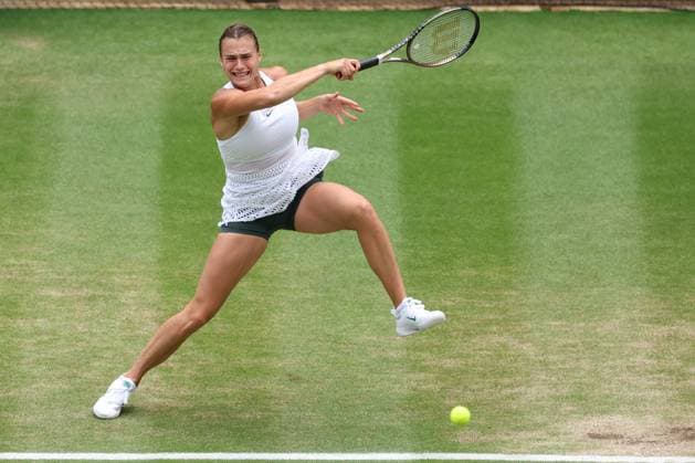 12th July 2023; All England Lawn Tennis and Croquet Club, London, England: Wimbledon Tennis Tournament; Aryna Sabalenka plays a forehand shot to Madison Keys  ActionPlus12530977 ShaunxBrooks