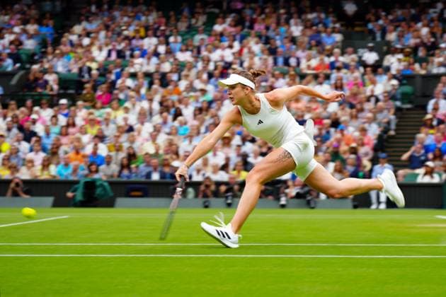 Mandatory Credit: Photo by Javier Garcia Shutterstock (14006845m) Elina Svitolina during her semi final match Wimbledon Tennis Championships, Day 11, The All England Lawn Tennis and Croquet Club, London, UK - 13 Jul 2023 Wimbledon Tennis Championships, Day 11, The All England Lawn Tennis and Croquet Club, London, UK - 13 Jul 2023  Copyright: xJavierxGarcia Shutterstockx 14006845m