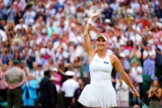 Mandatory Credit: Photo by Javier Garcia Shutterstock (14006845am) Marketa Vondrousova celebrates victory in her semi final match Wimbledon Tennis Championships, Day 11, The All England Lawn Tennis and Croquet Club, London, UK - 13 Jul 2023 Wimbledon Tennis Championships, Day 11, The All England Lawn Tennis and Croquet Club, London, UK - 13 Jul 2023  Copyright: xJavierxGarcia Shutterstockx 14006845am