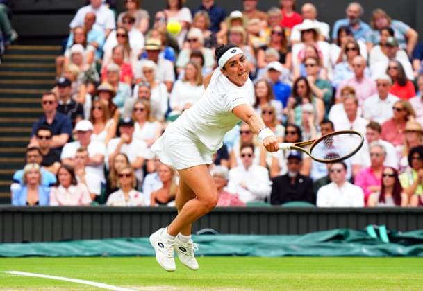 Mandatory Credit: Photo by Javier Garcia Shutterstock (14006845cg) Ons Jabeur during her semi final match Wimbledon Tennis Championships, Day 11, The All England Lawn Tennis and Croquet Club, London, UK - 13 Jul 2023 Wimbledon Tennis Championships, Day 11, The All England Lawn Tennis and Croquet Club, London, UK - 13 Jul 2023  Copyright: xJavierxGarcia Shutterstockx 14006845cg