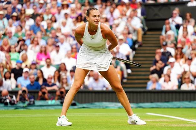 Mandatory Credit: Photo by Javier Garcia Shutterstock (14006845cm) Aryna Sabalenka during her semi final match Wimbledon Tennis Championships, Day 11, The All England Lawn Tennis and Croquet Club, London, UK - 13 Jul 2023 Wimbledon Tennis Championships, Day 11, The All England Lawn Tennis and Croquet Club, London, UK - 13 Jul 2023  Copyright: xJavierxGarcia Shutterstockx 14006845cm