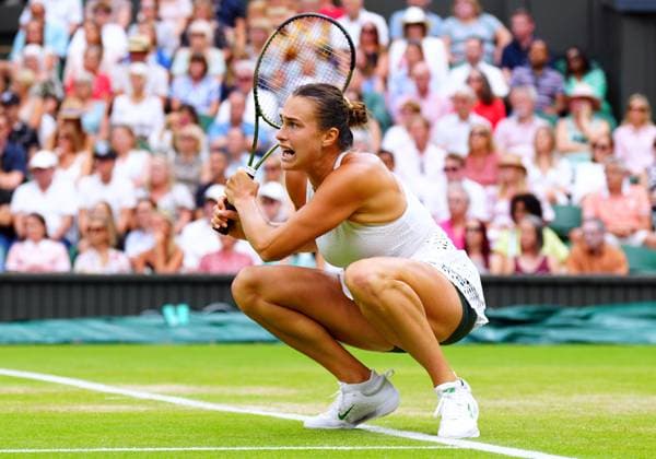 Mandatory Credit: Photo by Javier Garcia Shutterstock (14006845dj) Aryna Sabalenka during her semi final match Wimbledon Tennis Championships, Day 11, The All England Lawn Tennis and Croquet Club, London, UK - 13 Jul 2023 Wimbledon Tennis Championships, Day 11, The All England Lawn Tennis and Croquet Club, London, UK - 13 Jul 2023  Copyright: xJavierxGarcia Shutterstockx 14006845dj