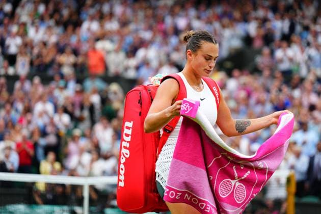 Mandatory Credit: Photo by Javier Garcia Shutterstock (14006845fk) Aryna Sabalenka walks off court after defeat in her semi final match Wimbledon Tennis Championships, Day 11, The All England Lawn Tennis and Croquet Club, London, UK - 13 Jul 2023 Wimbledon Tennis Championships, Day 11, The All England Lawn Tennis and Croquet Club, London, UK - 13 Jul 2023  Copyright: xJavierxGarcia Shutterstockx 14006845fk