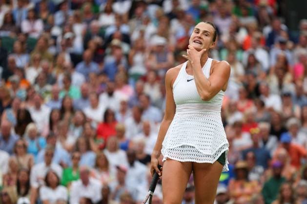 Mandatory Credit: Photo by Ella Ling Shutterstock (14006843do) Aryna Sabalenka during her semi final match Wimbledon Tennis Championships, Day 11, The All England Lawn Tennis and Croquet Club, London, UK - 13 Jul 2023 Wimbledon Tennis Championships, Day 11, The All England Lawn Tennis and Croquet Club, London, UK - 13 Jul 2023  Copyright: xEllaxLing Shutterstockx 14006843do