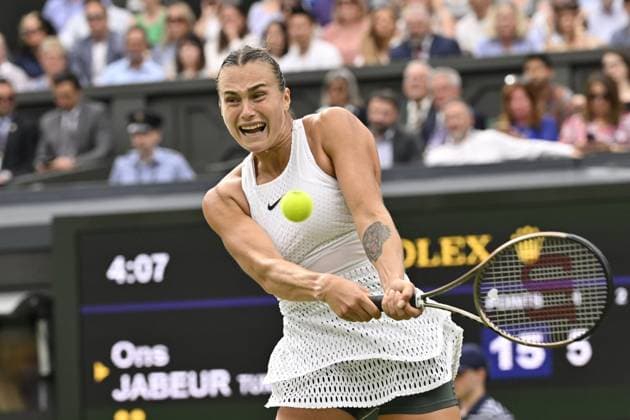 Tennis : Wimbledon 2023 - Angleterre - Aryna Sabalenka - Bielorussie Tennis : Wimbledon 2023 - Angleterre- 13 07 23 ChrysleneCaillaud Panoramic  