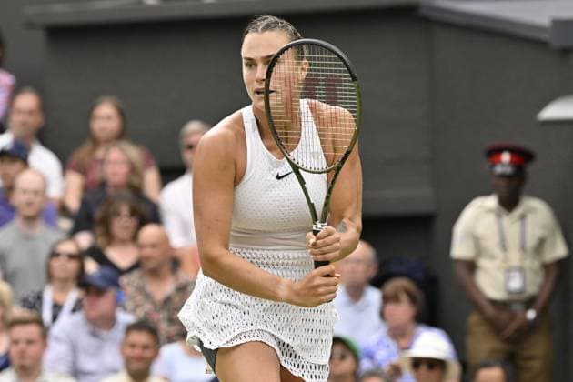 Tennis : Wimbledon 2023 - Angleterre - Aryna Sabalenka - Bielorussie Tennis : Wimbledon 2023 - Angleterre- 13 07 23 ChrysleneCaillaud Panoramic  