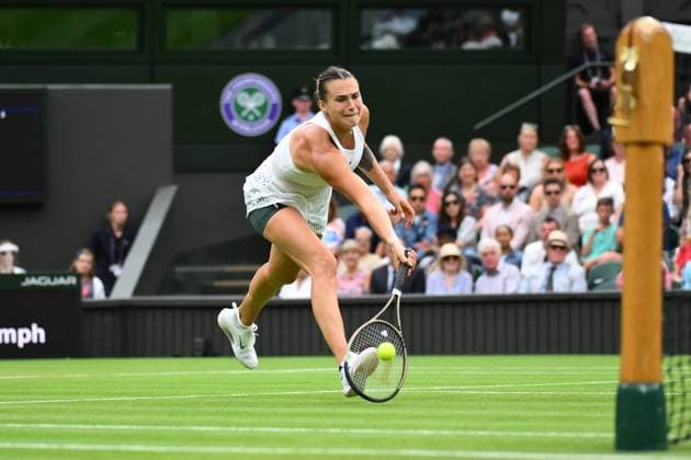 Wimbledon Championships - Day 11 Aryna Sabalenka (RUS) during her semi final final round match of at the 2023 Wimbledon Championships at the AELTC in London, UK, on July 13, 2023. Photo by Corinne Dubreuil ABACAPRESS.COM London United Kingdom  Copyright: xDubreuilxCorinne ABACAx 860616_109 DubreuilxCorinne ABACAx 860616_109