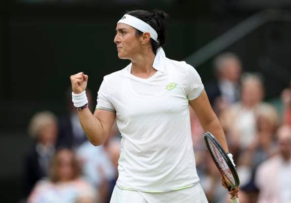 (230714) -- LONDON, July 14, 2023 -- Ons Jabeur reacts during the women s singles semifinal between Ons Jabeur of Tunisia and Aryna Sabalenka of Belarus at Wimbledon tennis championship in London, Britain, on July 13, 2023. ) (SP) BRITAIN-LONDON-TENNIS-WIMBLEDON-DAY 11 HanxYan 
