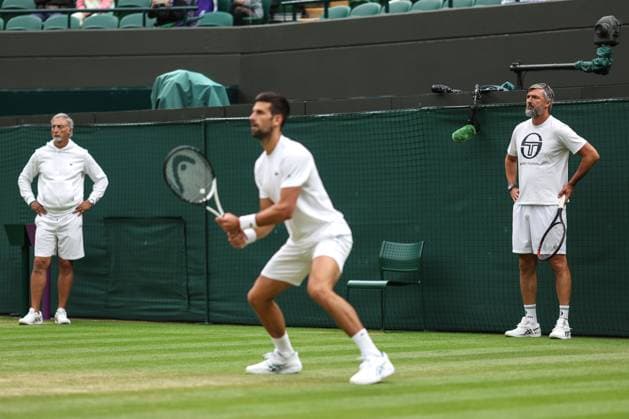 Wimbledon: Day Twelve 14 July 2023, Wimbledon - Wimbledon Tennis Championships - Day Twelve - Novak Djokovic and his coach Goran Ivanisevic - Photo: Charlotte Wilson Offside. Wimbledon UK Copyright: xCharlottexWilsonx xOffsidexOffside