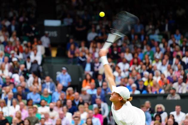 Mandatory Credit: Photo by Javier Garcia Shutterstock (14009601ap) Jannik Sinner during his semi final match Wimbledon Tennis Championships, Day 12, The All England Lawn Tennis and Croquet Club, London, UK - 14 Jul 2023 Wimbledon Tennis Championships, Day 12, The All England Lawn Tennis and Croquet Club, London, UK - 14 Jul 2023  Copyright: xJavierxGarcia Shutterstockx 14009601ap