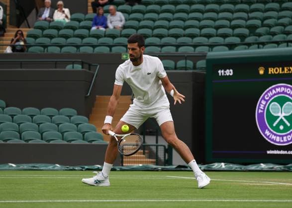 14th July 2023; All England Lawn Tennis and Croquet Club, London, England: Wimbledon Tennis Tournament; Novak Djokovic (GBR) practising on Court One in the morning before his semi final against Jannik Sinner (ITA)  ActionPlus12531185 JohnxPatrickxFletcher