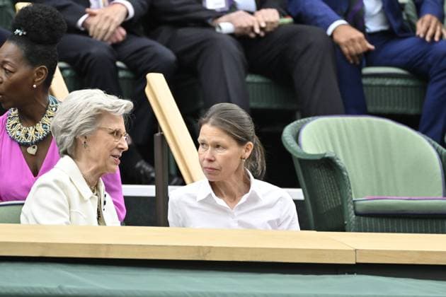 Tennis : Wimbledon 2023 - Angleterre - Royal Box : Sarah Chatto Tennis : Wimbledon 2023 - Angleterre- 14 07 23 ChrysleneCaillaud Panoramic  