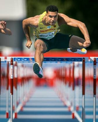 Sport Themen der Woche KW28 Sport Bilder des Tages European U23 Athletics Championships , Espoo, Finland; 14.07.2023 Gregory MINOUE of Germany competes in the first round of the mens 110 m hurdles at the European U23 Athletics Championships in Espoo, Finland, on Friday, July 14, 2023 . *** European U23 Athletics Championships , Espoo, Finland 14 07 2023 Gregory MINOUE of Germany competes in the first round of the mens 110 m hurdles at the European U23 Athletics Championships in Espoo, Finland, on Friday, July 14, 2023 Copyright: xBEAUTIFULxSPORTS OlafxRellischx