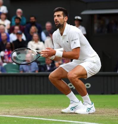 Mandatory Credit: Photo by Ella Ling Shutterstock (14009603ab) Novak Djokovic during his semi final match Wimbledon Tennis Championships, Day 12, The All England Lawn Tennis and Croquet Club, London, UK - 14 Jul 2023 Wimbledon Tennis Championships, Day 12, The All England Lawn Tennis and Croquet Club, London, UK - 14 Jul 2023  Copyright: xEllaxLing Shutterstockx 14009603ab
