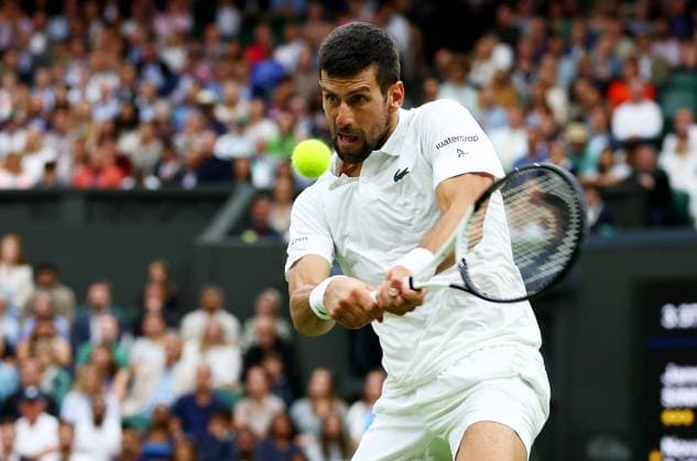 Mandatory Credit: Photo by Kieran McManus Shutterstock (14009604af) Novak Djokovic of Serbia during his Semi Final Match. Wimbledon Tennis Championships, Day 12, The All England Lawn Tennis and Croquet Club, London, UK - 14 Jul 2023 Wimbledon Tennis Championships, Day 12, The All England Lawn Tennis and Croquet Club, London, UK - 14 Jul 2023  Copyright: xKieranxMcManus Shutterstockx 14009604af
