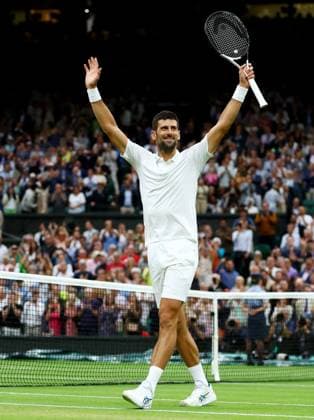 Mandatory Credit: Photo by Kieran McManus Shutterstock (14009604cp) Novak Djokovic of Serbia celebrates winning his Semi Final match. Wimbledon Tennis Championships, Day 12, The All England Lawn Tennis and Croquet Club, London, UK - 14 Jul 2023 Wimbledon Tennis Championships, Day 12, The All England Lawn Tennis and Croquet Club, London, UK - 14 Jul 2023  Copyright: xKieranxMcManus Shutterstockx 14009604cp
