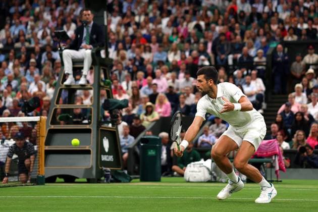 Mandatory Credit: Photo by Ella Ling Shutterstock (14009603cz) Novak Djokovic during his semi final match Wimbledon Tennis Championships, Day 12, The All England Lawn Tennis and Croquet Club, London, UK - 14 Jul 2023 Wimbledon Tennis Championships, Day 12, The All England Lawn Tennis and Croquet Club, London, UK - 14 Jul 2023  Copyright: xEllaxLing Shutterstockx 14009603cz