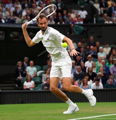 Mandatory Credit: Photo by Ella Ling Shutterstock (14009603di) Daniil Medvedev during his semi final match Wimbledon Tennis Championships, Day 12, The All England Lawn Tennis and Croquet Club, London, UK - 14 Jul 2023 Wimbledon Tennis Championships, Day 12, The All England Lawn Tennis and Croquet Club, London, UK - 14 Jul 2023  Copyright: xEllaxLing Shutterstockx 14009603di