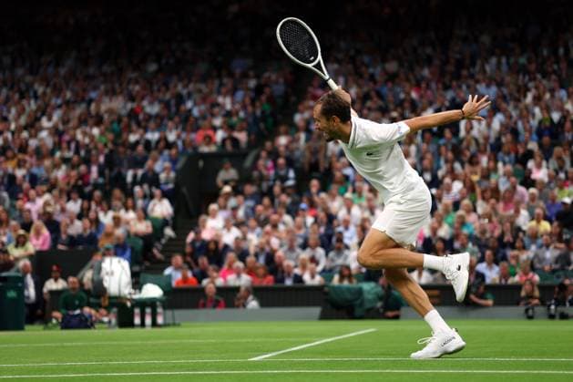 Mandatory Credit: Photo by Ella Ling Shutterstock (14009603ef) Daniil Medvedev during his semi final match Wimbledon Tennis Championships, Day 12, The All England Lawn Tennis and Croquet Club, London, UK - 14 Jul 2023 Wimbledon Tennis Championships, Day 12, The All England Lawn Tennis and Croquet Club, London, UK - 14 Jul 2023  Copyright: xEllaxLing Shutterstockx 14009603ef