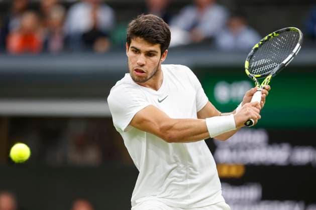 Carlos Alcaraz, Semi Finale, Herren Einzel Tennis - Wimbledon 2023 - Grand Slam ITF ATP, Tennis Herren WTA, Tennis Damen - AELTC - London - - Great Britain - 14 July 2023. Copyright: xJuergenxHasenkopfx