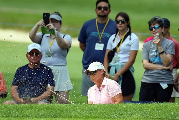 DANA Open Kristy McPherson of Conway, South Carolina hits from the bunker to the second green during the second round of the Dana Open golf tournament at Highland Meadows Golf Club in Sylvania, Ohio USA, on Friday, July 14, 2023. Sylvania Ohio United States  Copyright: xAmyxLemusx originalFilename:lemus-danaopen230714_nphGC.jpg