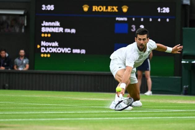 Wimbledon - Day 12 Novak Djokovic (SRB) during his semi final final round match of at the 2023 Wimbledon Championships at the AELTC in London, UK, on July 14, 2023. Photo by Corinne Dubreuil ABACAPRESS.COM London United Kingdom  Copyright: xDubreuilxCorinne ABACAx 860688_034 DubreuilxCorinne ABACAx 860688_034